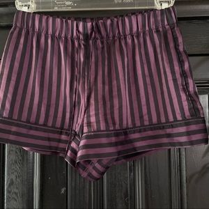 Victoria’s Secret Satin Sleep Shorts Striped Purple & Black with Piping EUC
